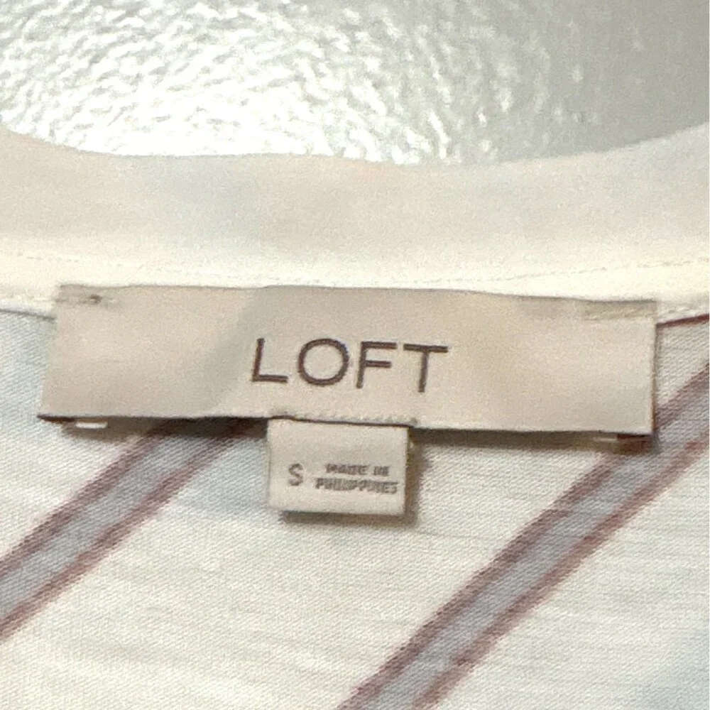 Loft Womens Striped Short-Sleeve Blouse White & Rust Rayon/Polyester S - Picture 2 of 6
